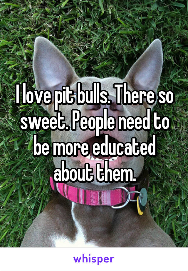 I love pit bulls. There so sweet. People need to be more educated about them.