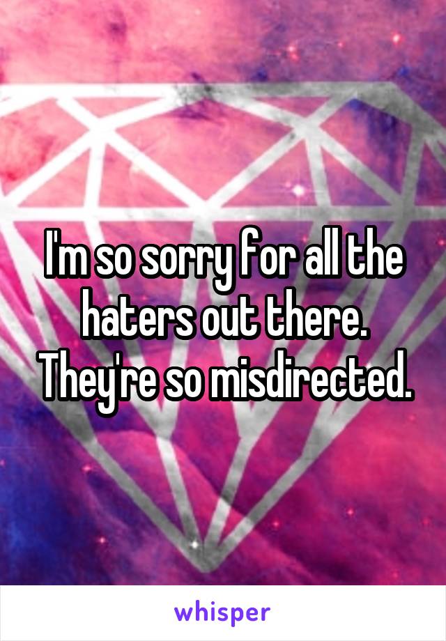 I'm so sorry for all the haters out there. They're so misdirected.