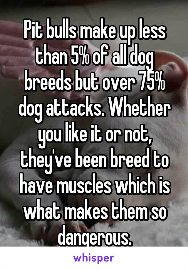 Pit bulls make up less than 5% of all dog breeds but over 75% dog attacks. Whether you like it or not, they've been breed to have muscles which is what makes them so dangerous.