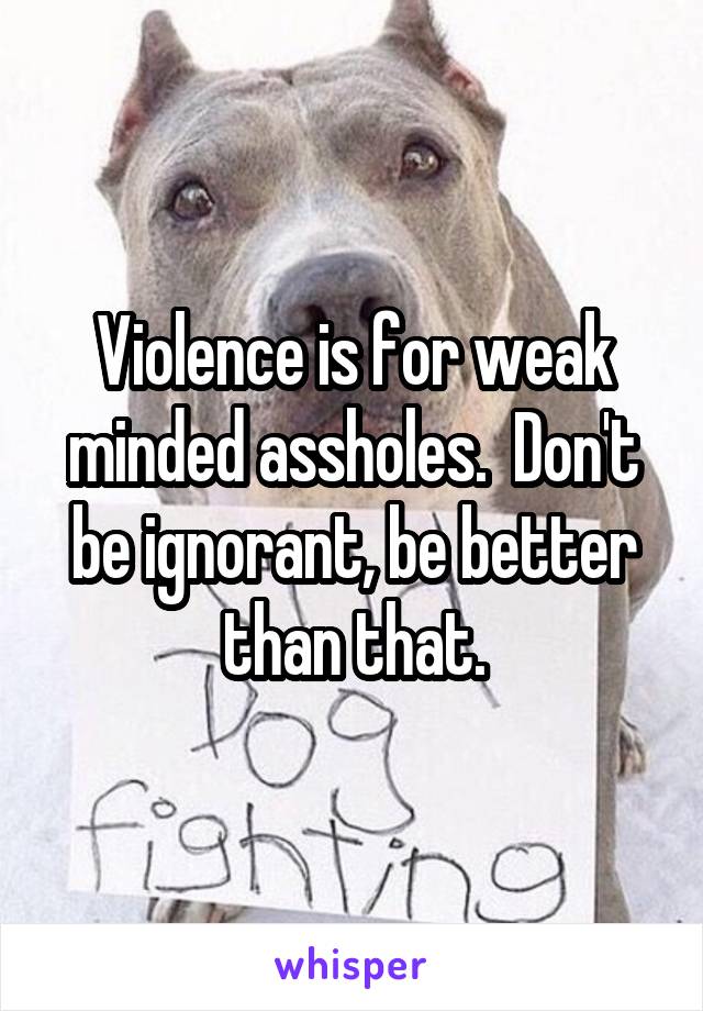 Violence is for weak minded assholes.  Don't be ignorant, be better than that.