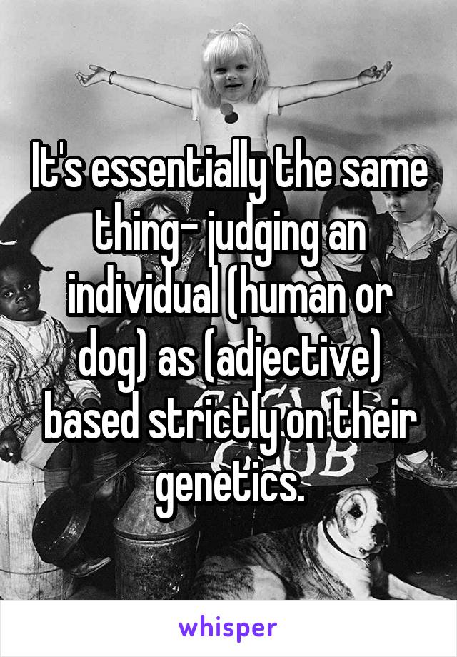 It's essentially the same thing- judging an individual (human or dog) as (adjective) based strictly on their genetics.