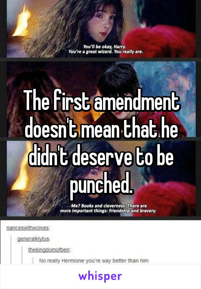 The first amendment doesn't mean that he didn't deserve to be punched.