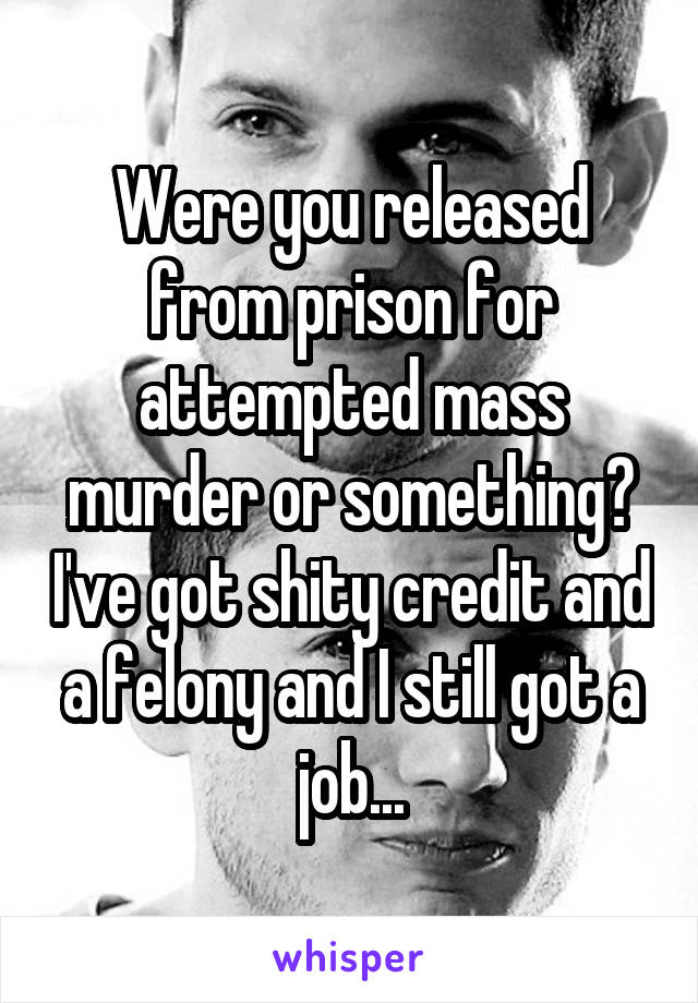 Were you released from prison for attempted mass murder or something? I've got shity credit and a felony and I still got a job...