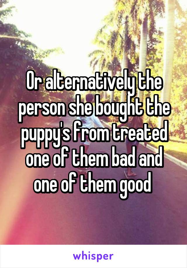 Or alternatively the person she bought the puppy's from treated one of them bad and one of them good 