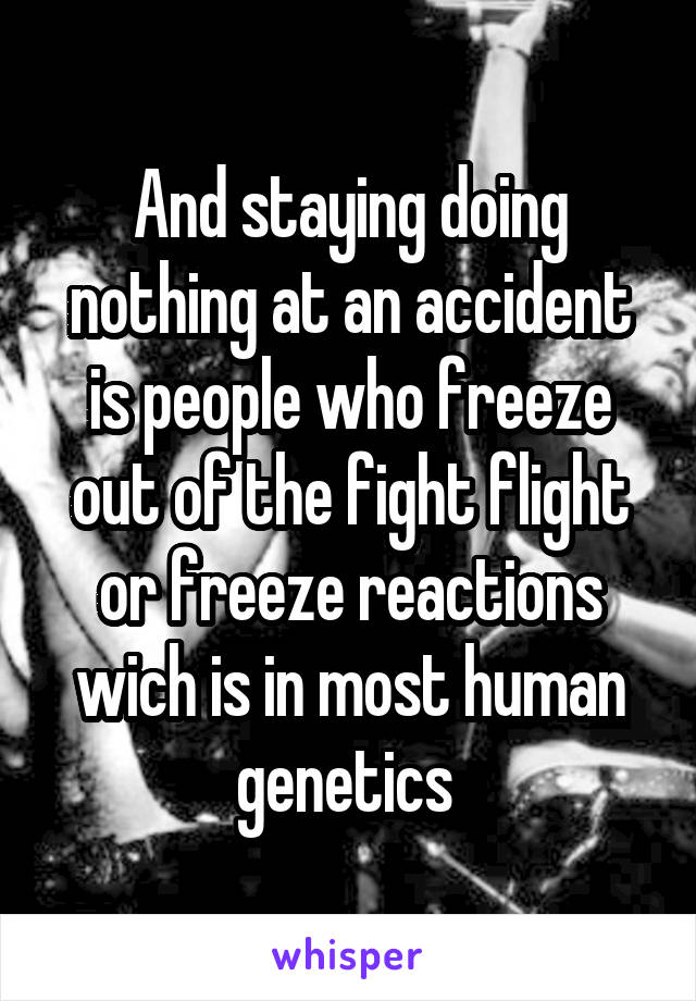 And staying doing nothing at an accident is people who freeze out of the fight flight or freeze reactions wich is in most human genetics 