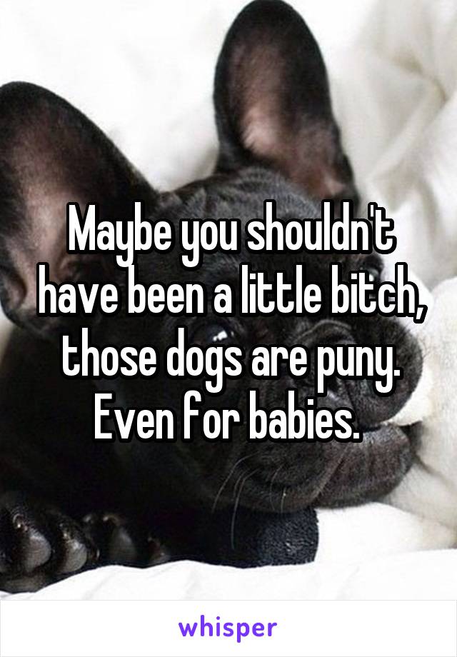 Maybe you shouldn't have been a little bitch, those dogs are puny. Even for babies. 