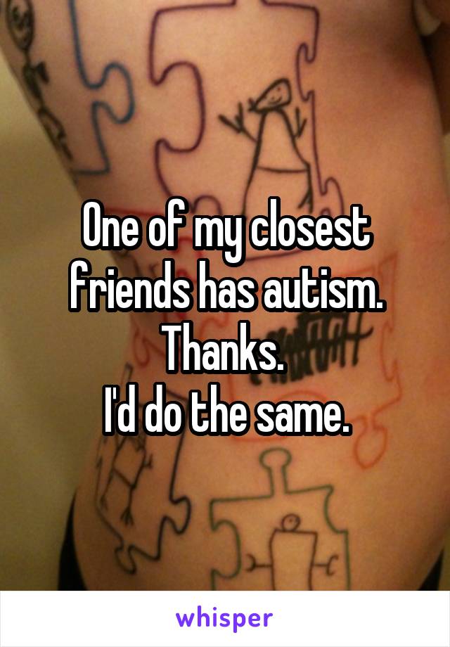 One of my closest friends has autism. Thanks. 
I'd do the same.