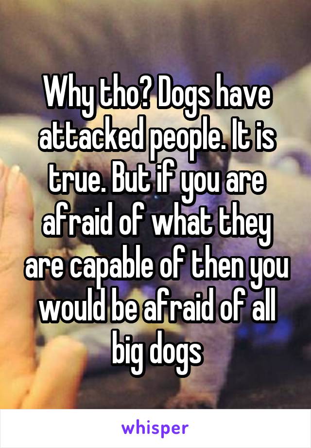 Why tho? Dogs have attacked people. It is true. But if you are afraid of what they are capable of then you would be afraid of all big dogs