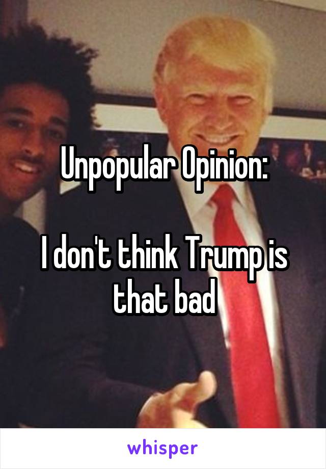 Unpopular Opinion:

I don't think Trump is that bad