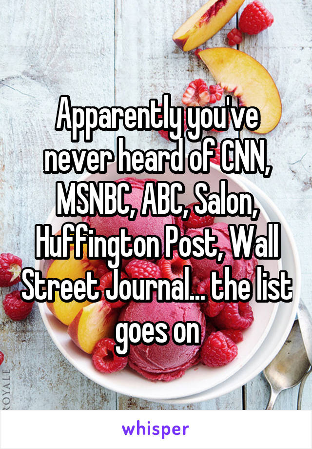 Apparently you've never heard of CNN, MSNBC, ABC, Salon, Huffington Post, Wall Street Journal... the list goes on
