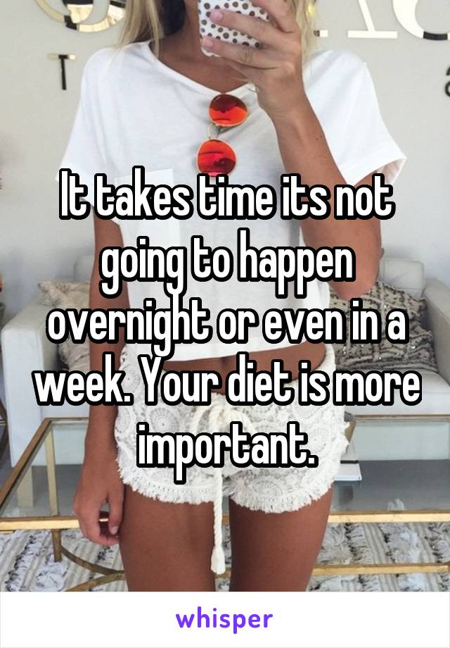 It takes time its not going to happen overnight or even in a week. Your diet is more important.