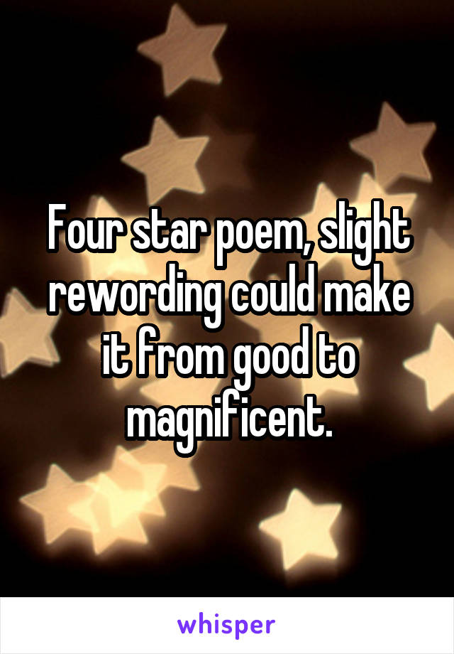 Four star poem, slight rewording could make it from good to magnificent.