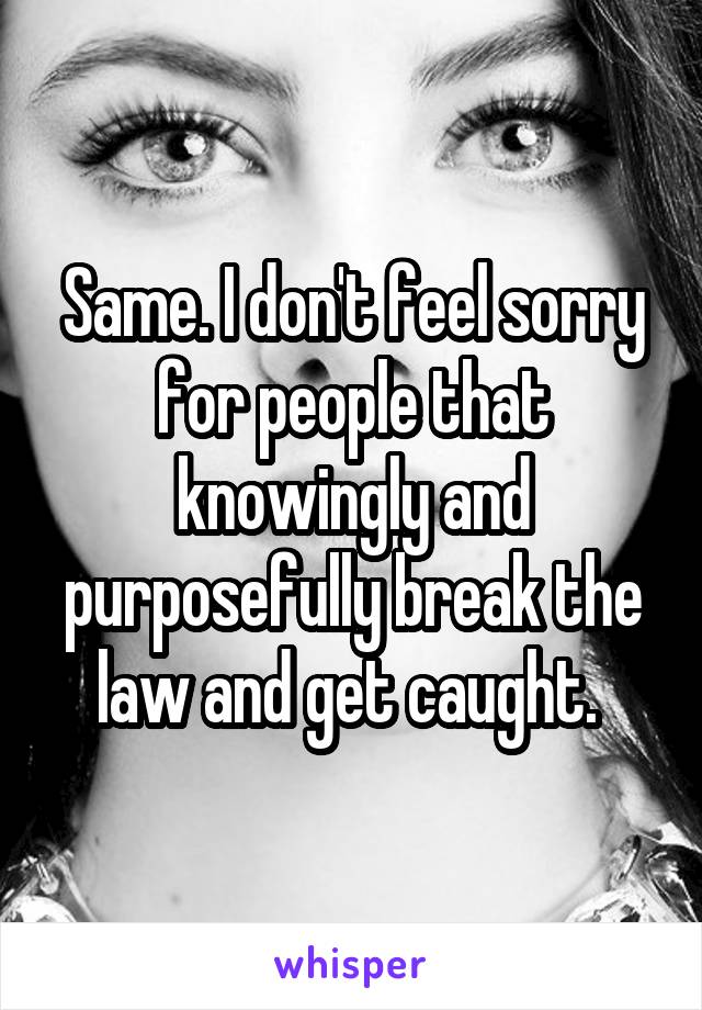 Same. I don't feel sorry for people that knowingly and purposefully break the law and get caught. 