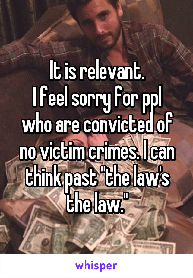 It is relevant.
I feel sorry for ppl who are convicted of no victim crimes. I can think past "the law's the law."