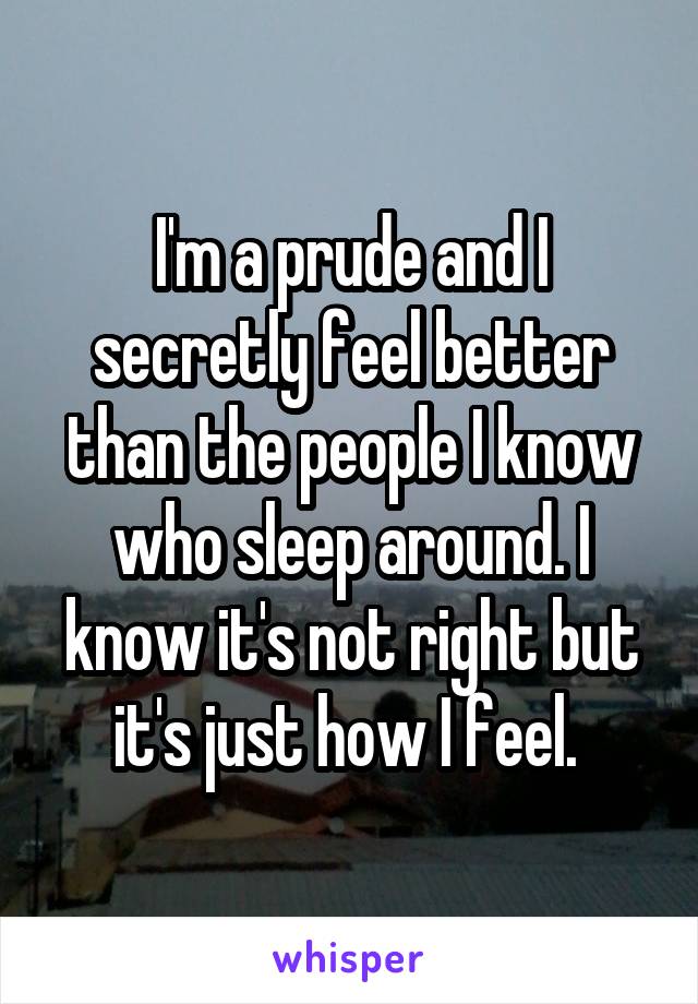 I'm a prude and I secretly feel better than the people I know who sleep around. I know it's not right but it's just how I feel. 
