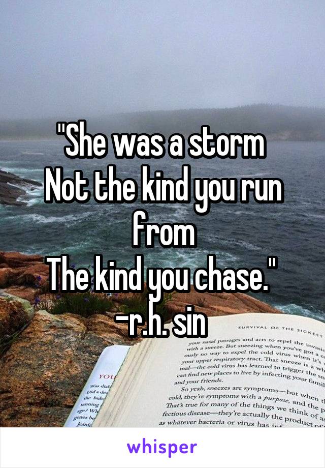 "She was a storm 
Not the kind you run from
The kind you chase." 
-r.h. sin 