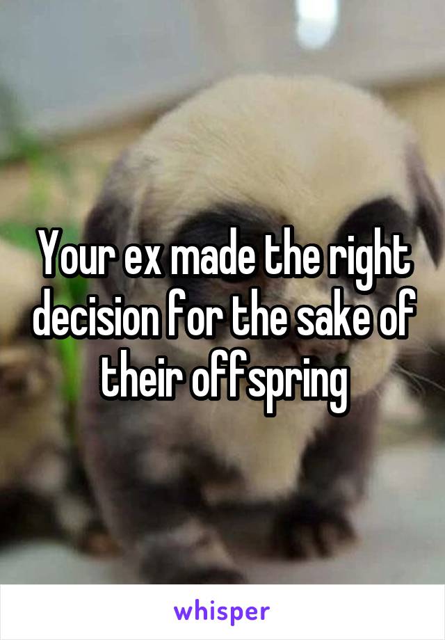 Your ex made the right decision for the sake of their offspring