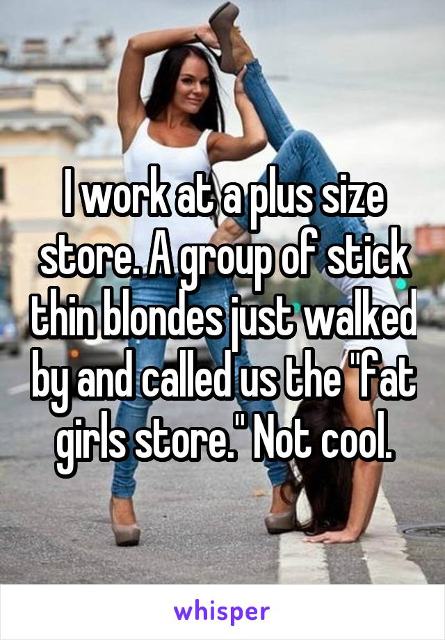I work at a plus size store. A group of stick thin blondes just walked by and called us the "fat girls store." Not cool.