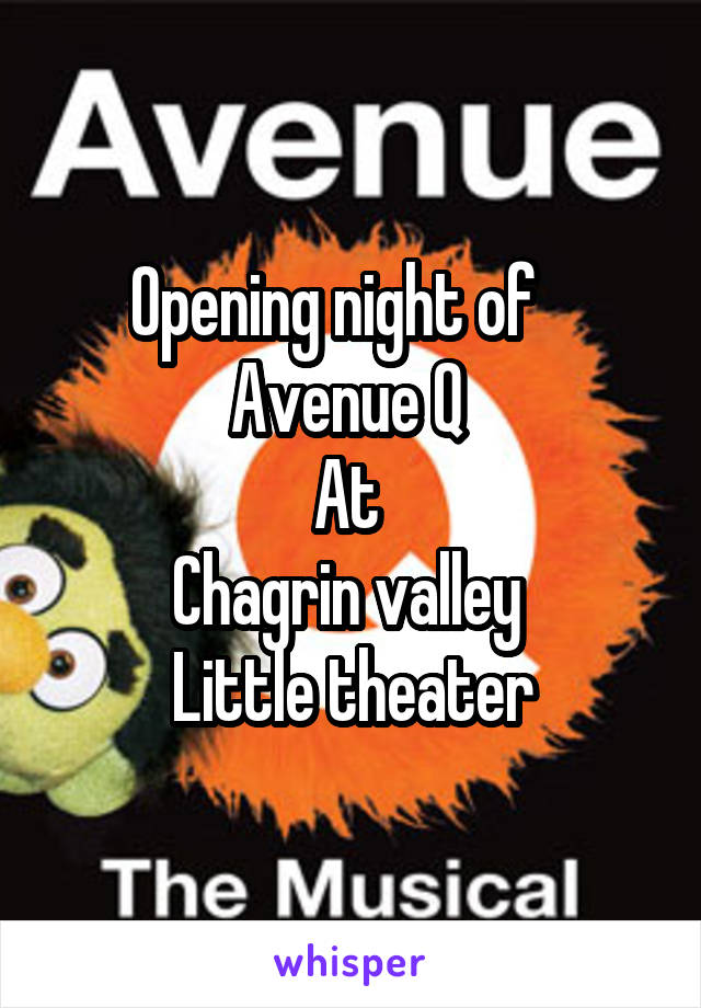 Opening night of    Avenue Q 
At 
Chagrin valley 
 Little theater 