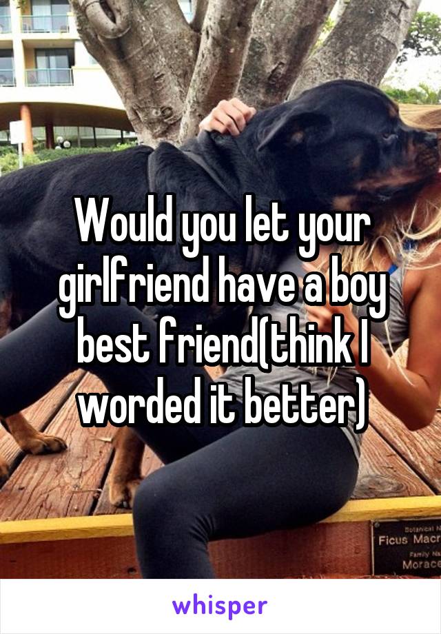 Would you let your girlfriend have a boy best friend(think I worded it better)
