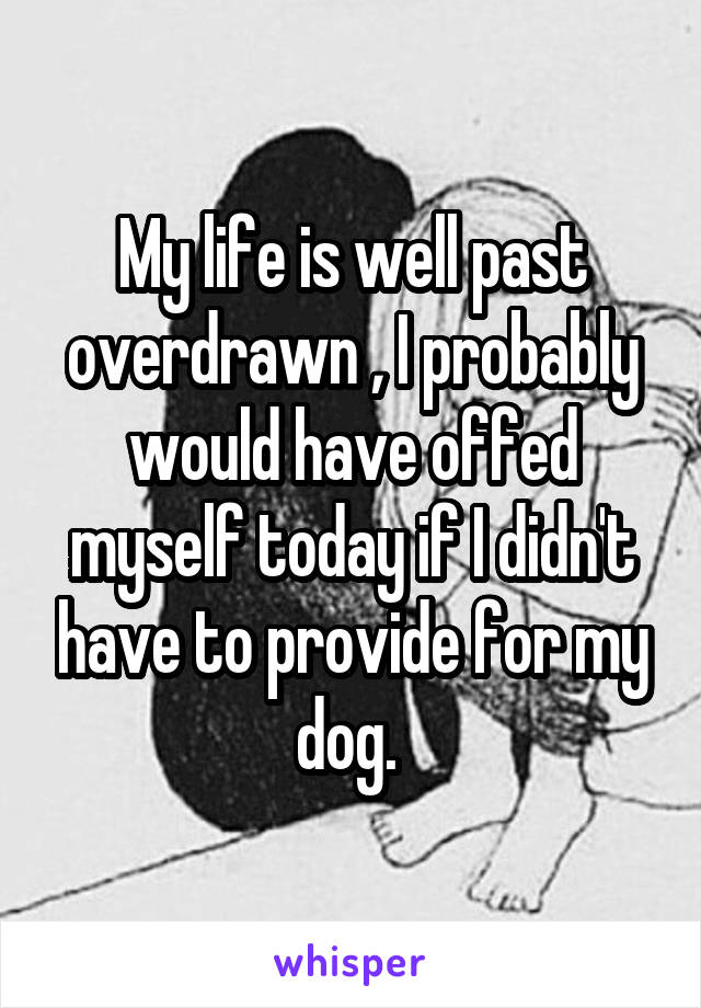 My life is well past overdrawn , I probably would have offed myself today if I didn't have to provide for my dog. 