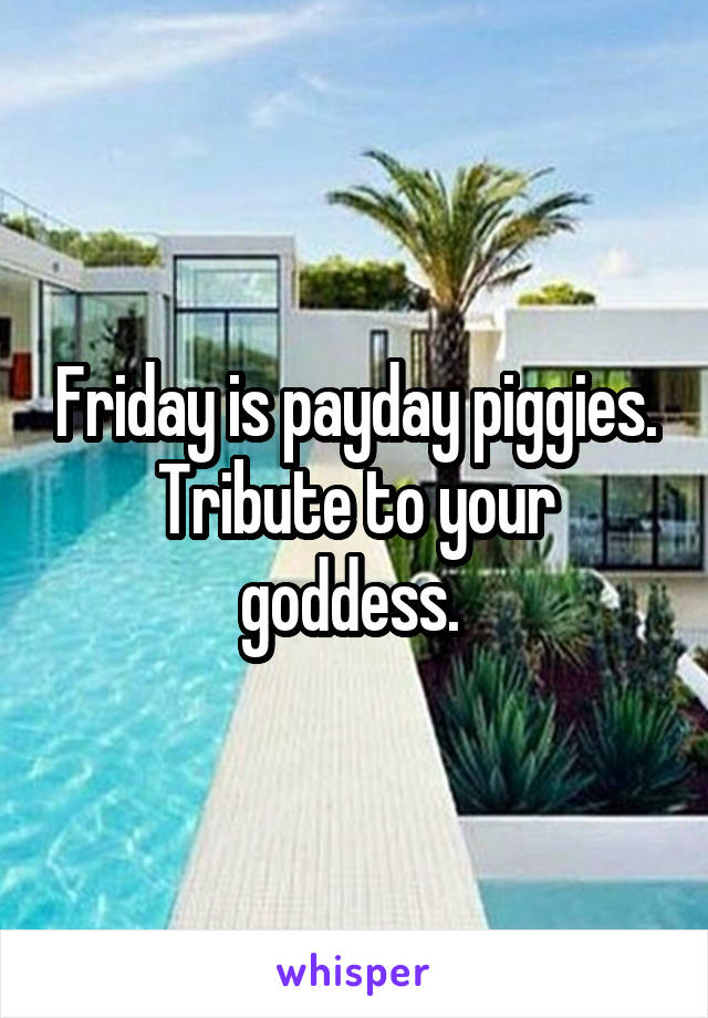 Friday is payday piggies. Tribute to your goddess. 