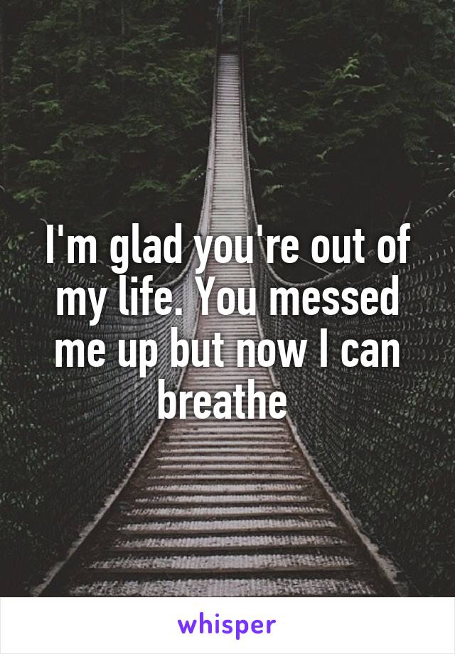 I'm glad you're out of my life. You messed me up but now I can breathe 