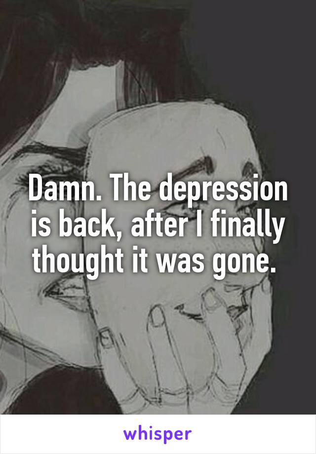 Damn. The depression is back, after I finally thought it was gone. 