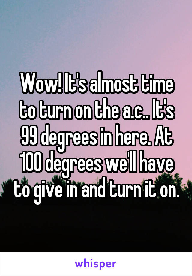Wow! It's almost time to turn on the a.c.. It's 99 degrees in here. At 100 degrees we'll have to give in and turn it on.