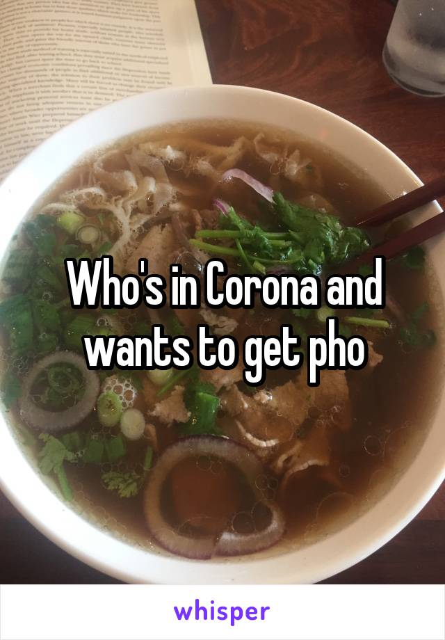 Who's in Corona and wants to get pho