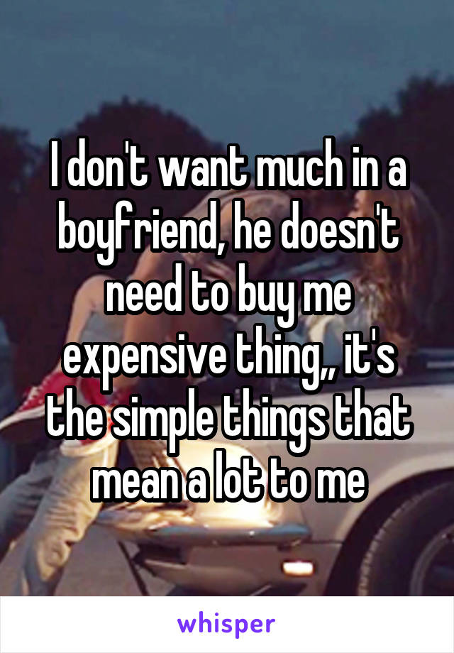 I don't want much in a boyfriend, he doesn't need to buy me expensive thing,, it's the simple things that mean a lot to me