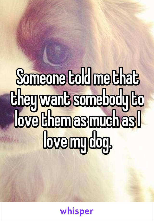 Someone told me that they want somebody to love them as much as I love my dog.