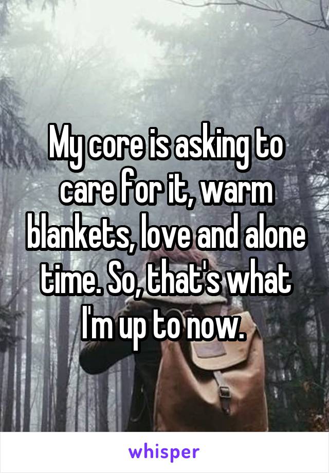 My core is asking to care for it, warm blankets, love and alone time. So, that's what I'm up to now. 