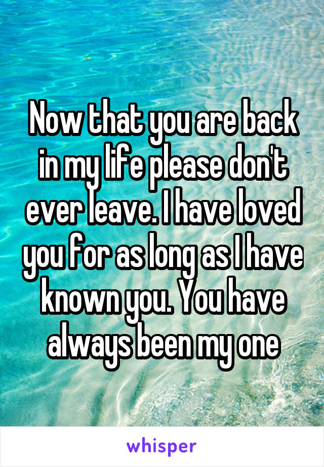 Now that you are back in my life please don't ever leave. I have loved you for as long as I have known you. You have always been my one