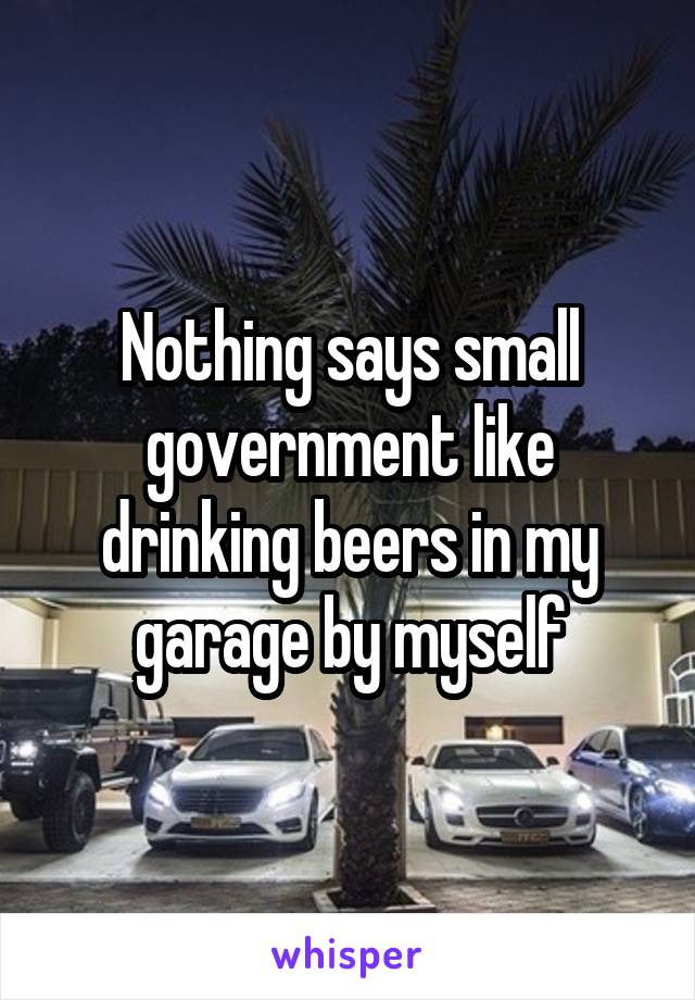 Nothing says small government like drinking beers in my garage by myself