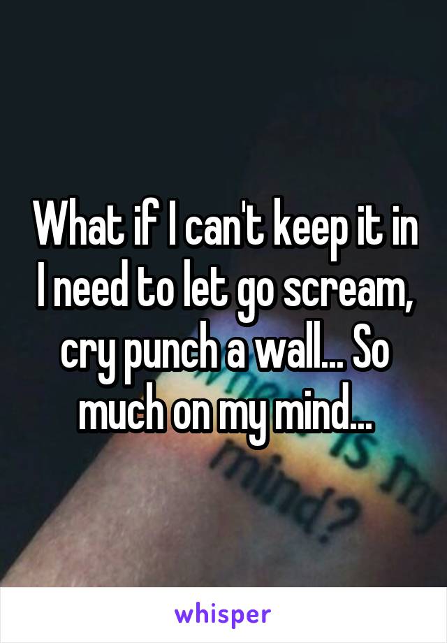 What if I can't keep it in I need to let go scream, cry punch a wall... So much on my mind...