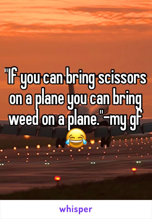 "If you can bring scissors on a plane you can bring weed on a plane."-my gf 😂