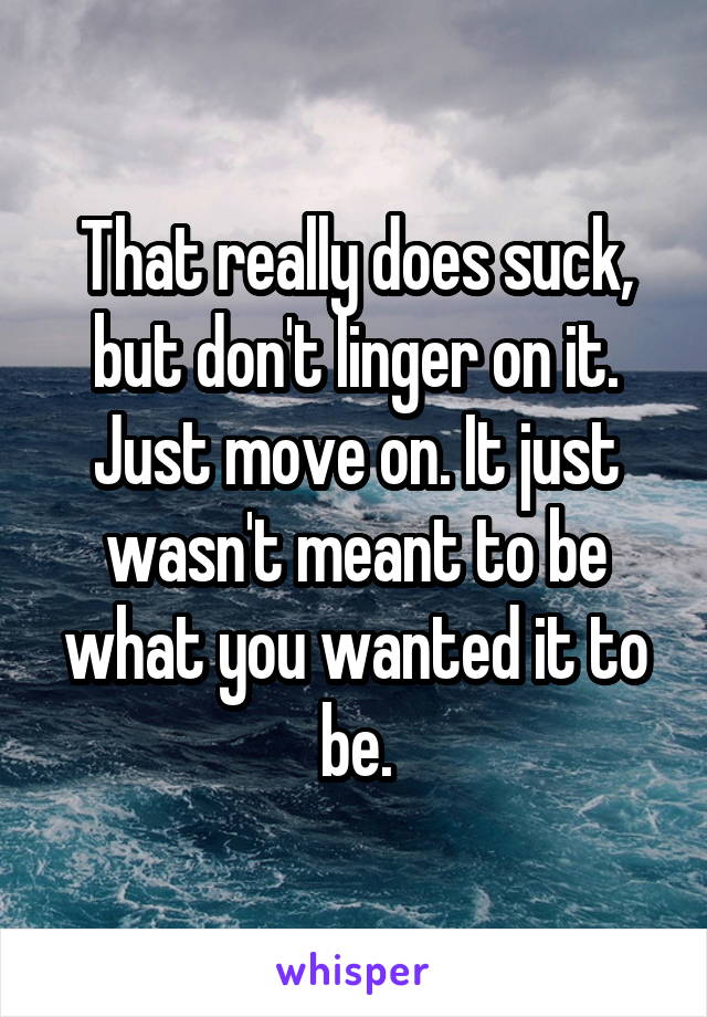 That really does suck, but don't linger on it. Just move on. It just wasn't meant to be what you wanted it to be.