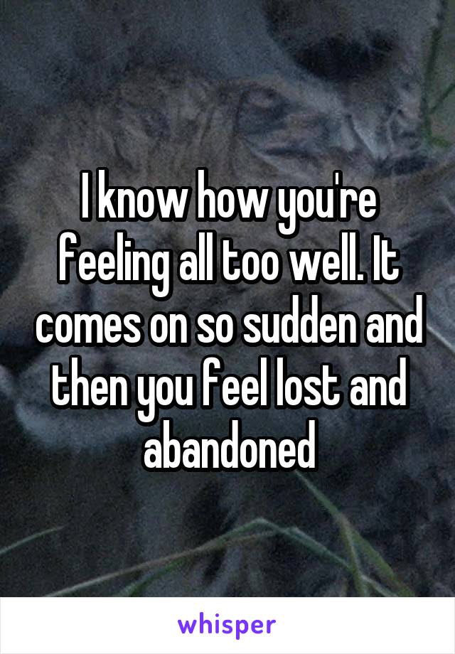  I know how you're feeling all too well. It comes on so sudden and then you feel lost and abandoned