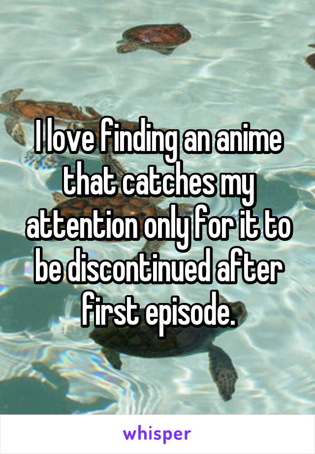 I love finding an anime that catches my attention only for it to be discontinued after first episode.