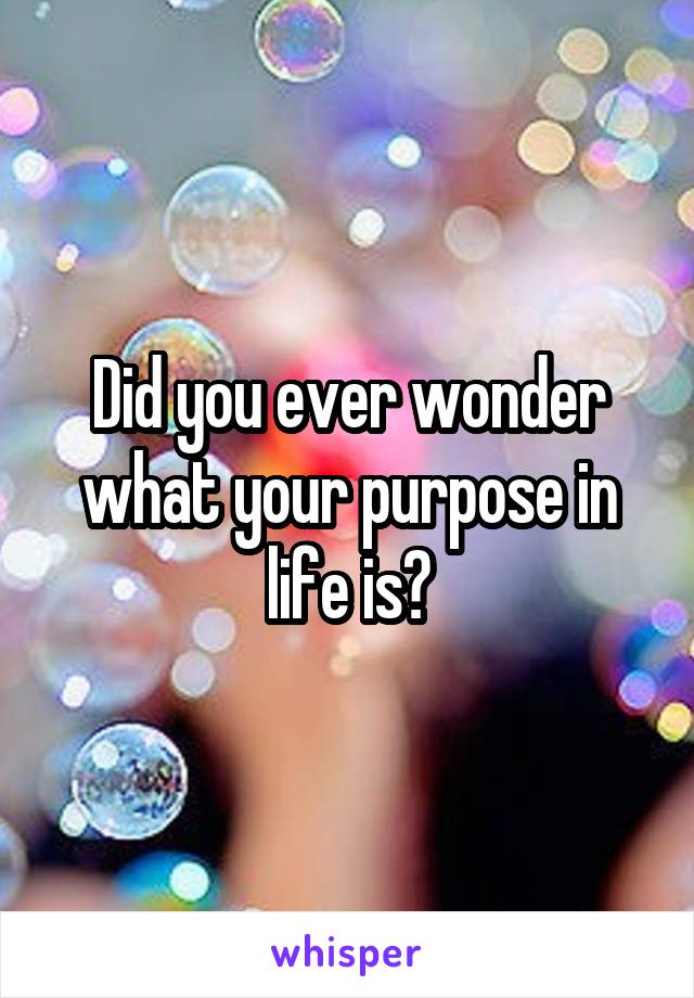 Did you ever wonder what your purpose in life is?