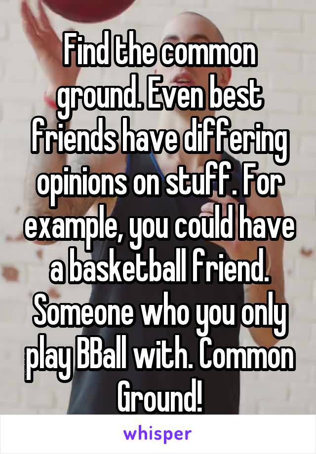 Find the common ground. Even best friends have differing opinions on stuff. For example, you could have a basketball friend. Someone who you only play BBall with. Common Ground!