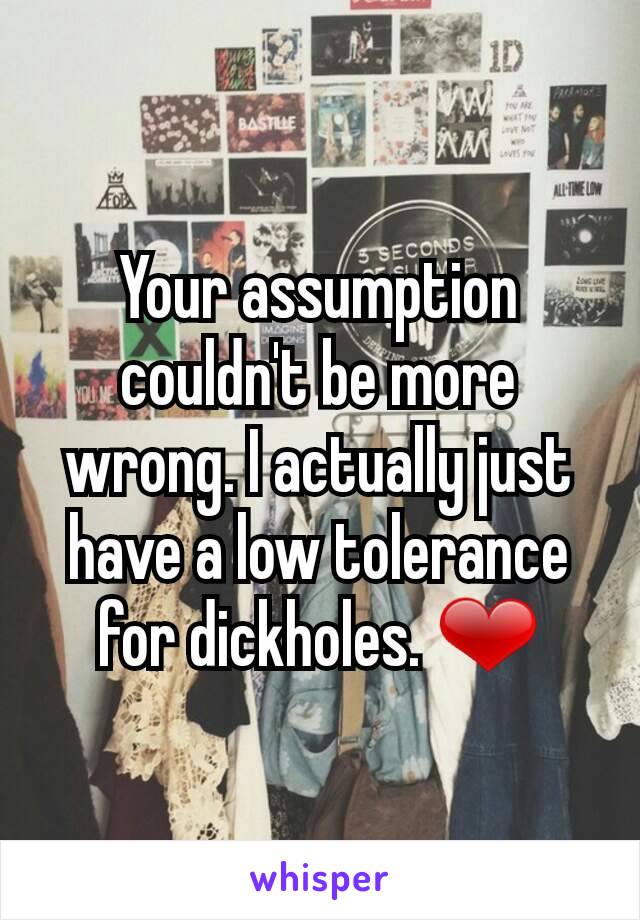 Your assumption couldn't be more wrong. I actually just have a low tolerance for dickholes. ❤