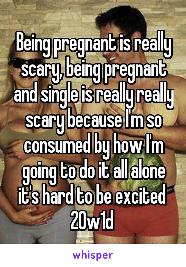 Being pregnant is really scary, being pregnant and single is really really scary because I'm so consumed by how I'm going to do it all alone it's hard to be excited 
20w1d 