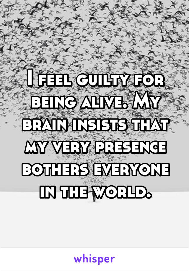 I feel guilty for being alive. My brain insists that my very presence bothers everyone in the world.