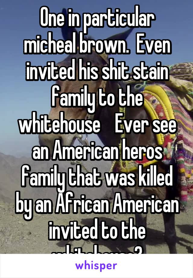 One in particular micheal brown.  Even invited his shit stain family to the whitehouse    Ever see an American heros family that was killed by an African American invited to the whitehouse?
