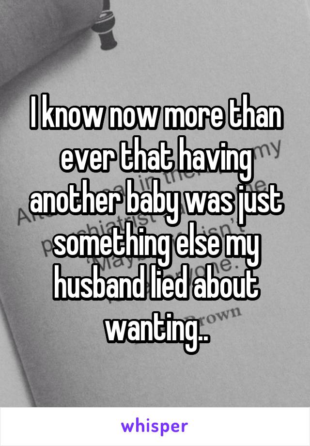 I know now more than ever that having another baby was just something else my husband lied about wanting..