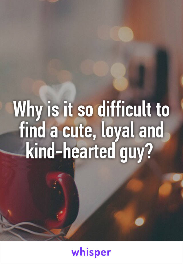 Why is it so difficult to find a cute, loyal and kind-hearted guy? 
