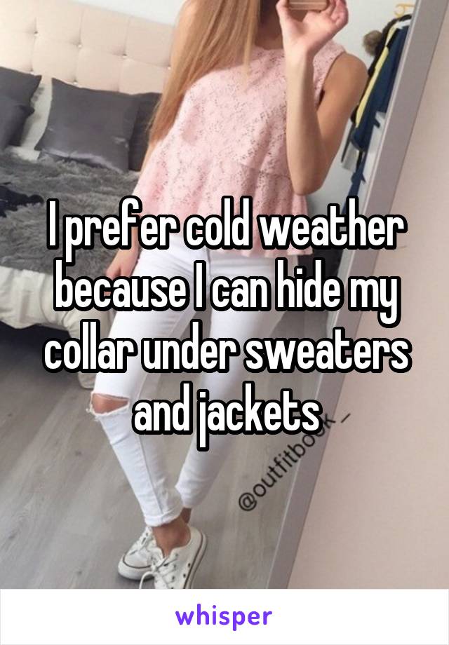 I prefer cold weather because I can hide my collar under sweaters and jackets