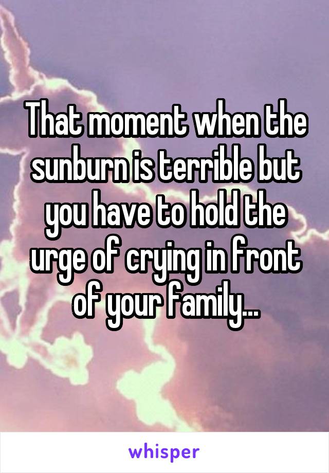 That moment when the sunburn is terrible but you have to hold the urge of crying in front of your family...

